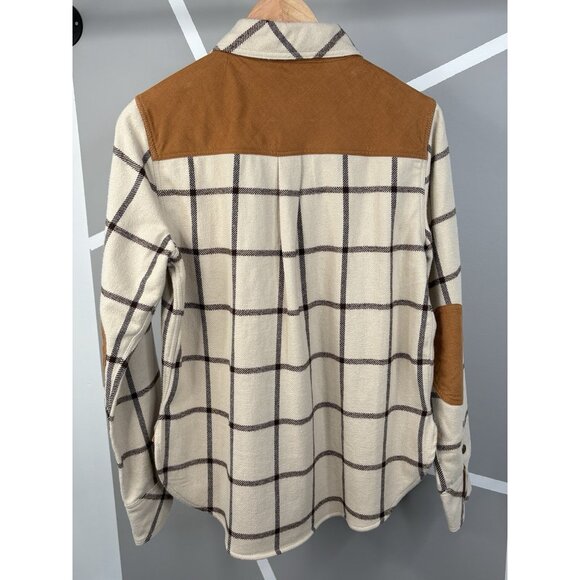 Faherty Daly Shirt Olivia Plaid Women’s Medium Flannel Tan Beige Button Up - Picture 2 of 16